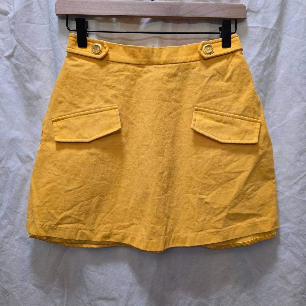 Anthropologie Eva Franco Mini Skirt Yellow Gold A-Line Cotton Blend XS